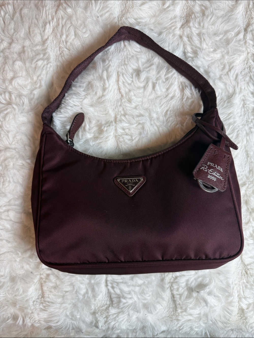 Prada Tessuto Nylon Mini Re-Edition Shoulder Bag Burgundy Y2K